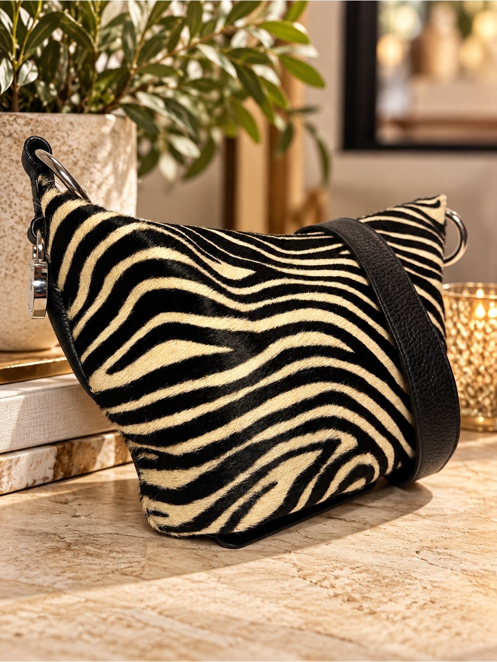 Furla Calf Hair Zebra Print Crossbody